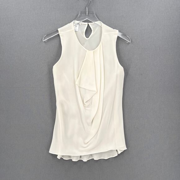 OSCAR DE LA RENTA Sleeveless Silk Top Womens 2 Cream Draped Ruffle Detail Blouse - Picture 1 of 16